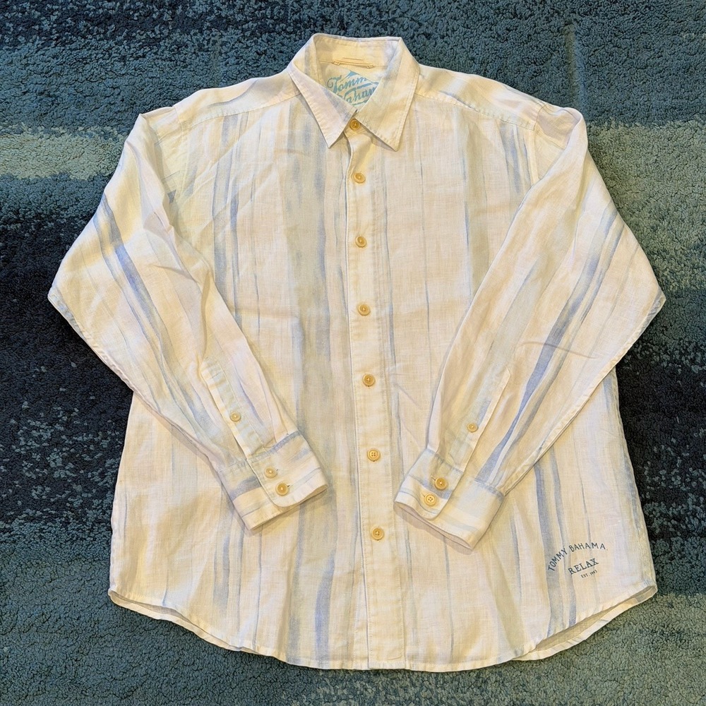 Tommy Bahama Relax 100% Linen Button Up Long Sleeve Shirt Mens Medium Beach